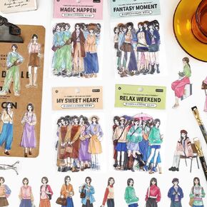 Alideco 120 قطعة من ملصقات سجل القصاصات Kawaii Fashion Girls People Journal Scrapbooking Junk Journal Crafts Embelishment الديكور ملصقات يوميات (sijiyouni) in Kuwait