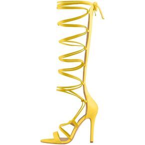 LISHAN Womens Gladiator Knee High Sandals Open Toe Lace Up Criss Cross Strappy Stiletto Heels