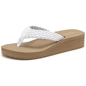 SelenePair Women's Platform Flip Flops Comfortable Arch Support Rhinestone Braid Summer Beach Slide Sandals Soft Woven Strap Slip On Lightweight Casual Walking Thong Sandals