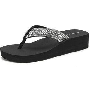 SelenePair Women's Platform Flip Flops Comfortable Arch Support Rhinestone Braid Summer Beach Slide Sandals Soft Woven Strap Slip On Lightweight Casual Walking Thong Sandals