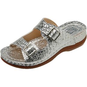 Women's Crocodile Embossed Flat Snap On Open Toe Casual Sandals