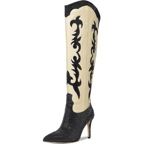 Knee High Cowgirl Cowboy Boots for Women Boots Rhinestone Bling Western Pointed Toe Stiletto Heel Pull On Fashion Shoes Tall Black Boot