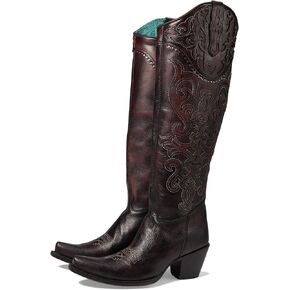 CORRAL LADIE'S BLACK CHERRY OVERLAY & EMBROIDERY & STUDS TALL TOP, CORRAL LARGE 52.0 X 32.0 X 11.5 SOLE,COWHIDE LEATHER, URBAN BOOT, C4091