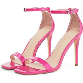 Elisabet Tang Women's Stiletto Heels Square Open Toe Ankle Strap High Heeled Sandals 4 Inch Comfort Sexy Dressy Shoes