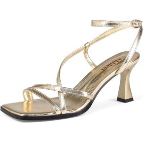Kitten Heels for Women Square Open Toe Strappy Heeled Sandals Buckle Ankle Strap Heels Wedding Dress Heels