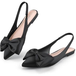 Women’s Slingback Flats with Bow Pointed Toe Ballet Flats Dress Shoes Comfortable Slip On Stain Flat