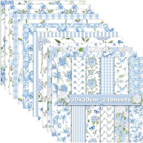 12'' x 12'' Double-Sided Watercolor Floral Cardstock, 24 Sheets Spring Pink/Blue Rose Scrapbook Paper, Premium Printed Decorative for DIY Making Card, Art journaling, Scrapbooking in Kuwait