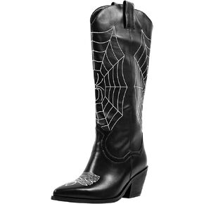 Women's Embroidery Spider Webs Mid-Calf Boots