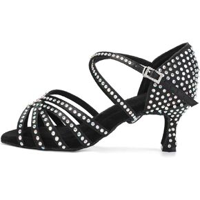 DKZSYIM Women's Satin Latin Dance Shoes Rhinestone Ballroom Salsa Performance Practice Dancing Shoes,AFCT40403-Black-6.5,US 6