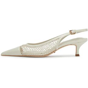 Mesh Slingback Pumps for Women,Kitten Heels with Pointed Toe Low Heel Sandals Ankle Strap Heels Slip-On Pumps