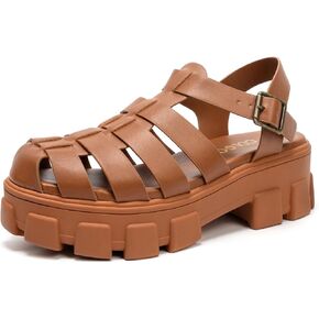 Colgo Womens Platform Wedge Sandals Chunky Block Heeled Adjustable Buckle Fisherman Sandals for Summer