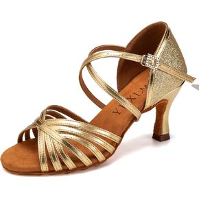 YKXLM Latin Ballroom Dance Shoes Women 3 inch Heel Salsa Tango Performance Practice Dance Shoes