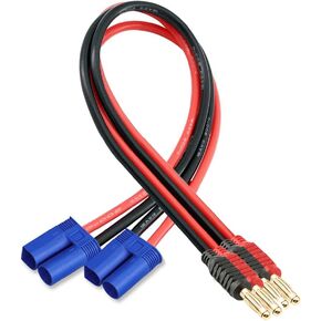 2 Pack EC3 Male Plug Connector to 4mm Banana Male Connector Plug Bullet Adapter with 11.8 inch 12AWG Cable, RC Balance Charge Cable for RC Helicopter Vehicle Toys,Quadcopter Car