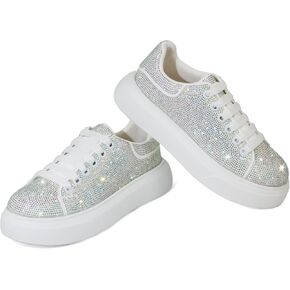 Fashion Casual Rhinestone Sneakers for Women Sparkly Bling Platform Shoes with Lace up