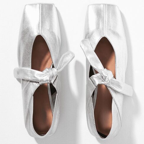 أحذية باليه مسطحة بعقدة على شكل فيونكة للنساء أحذية راقصة باليه بحزام على شكل ربطة عنق سهلة الارتداء بمقدمة مربعة أحذية ماري جين المسطحة in Kuwait