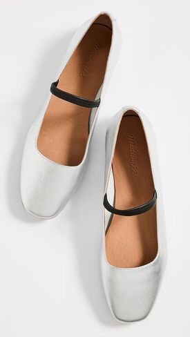 حذاء باليه مسطح من Madewell The Greta من الجلد المعدني فضي 10 م in Kuwait