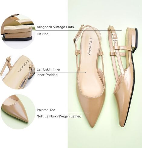 C.Paravano Women's Flats | Pointed Toe Flats Sandals | Slingback Flats for Women | Ankle Strap Slingback Shoes | Comfort Leather Slip on Shoes | Casual Dress Shoes in Saudi Arabia
