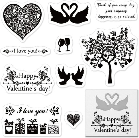 Valentine's Day Flower Clear Stamps for Card Making, Heart Cupid Arrow Love Words Clear Rubber Stamps for Holiday Card Making Decoration Wedding DIY Scrapbooking Transparent Album Decor Paper Craft in Kuwait