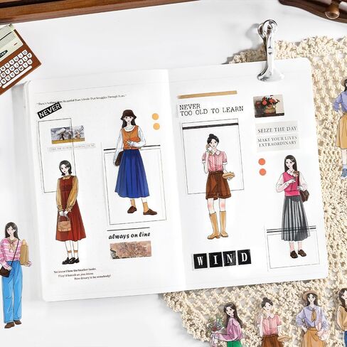 Alideco 120 قطعة من ملصقات سجل القصاصات Kawaii Fashion Girls People Journal Scrapbooking Junk Journal Crafts Embelishment الديكور ملصقات يوميات (sijiyouni) in Kuwait
