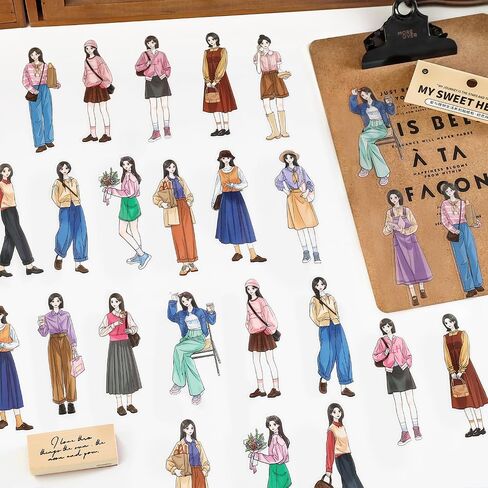 Alideco 120 قطعة من ملصقات سجل القصاصات Kawaii Fashion Girls People Journal Scrapbooking Junk Journal Crafts Embelishment الديكور ملصقات يوميات (sijiyouni) in Kuwait