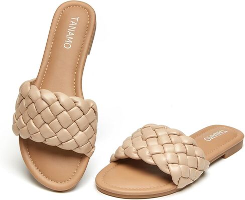 Womens Sandals Fashion Comfortable Flats Sandals Slides Round Open Toe Causal Beach 2024 Summer Dressy Black White Brown Tan Size 6-11 in Saudi Arabia