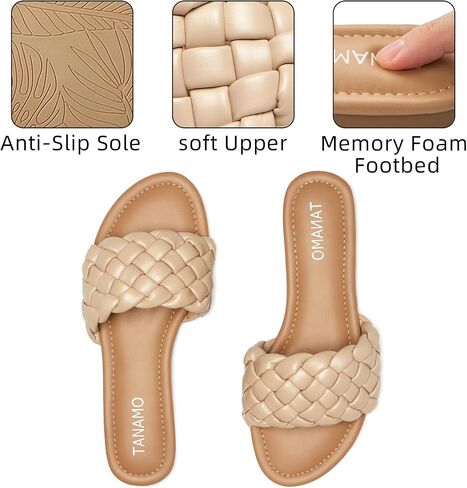Womens Sandals Fashion Comfortable Flats Sandals Slides Round Open Toe Causal Beach 2024 Summer Dressy Black White Brown Tan Size 6-11 in Saudi Arabia