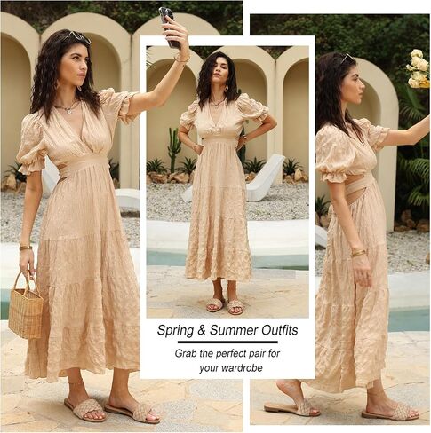 Womens Sandals Fashion Comfortable Flats Sandals Slides Round Open Toe Causal Beach 2024 Summer Dressy Black White Brown Tan Size 6-11 in Saudi Arabia