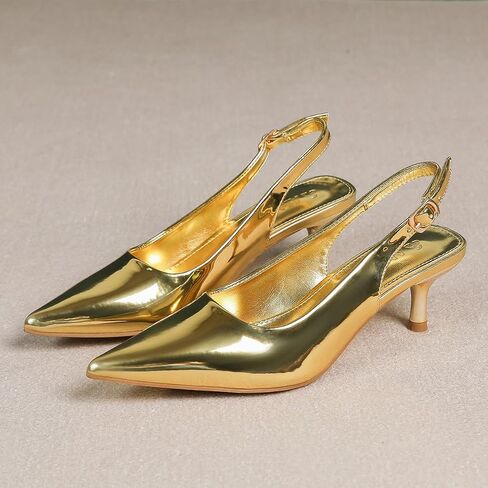 Amoji Women's 2 Inch Pointed Toe Low Kitten Heel Slingback Pump Party Wedding Dress Shoes FZ321 in Saudi Arabia