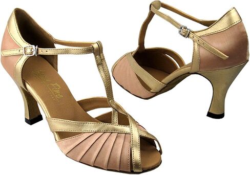 مجموعة أحذية الرقص اللاتينية Salsa Ballroom Tango للسيدات من Very Fine طراز 2707 مع واقيات كعب أحذية الرقص البلاستيكية، ساتان بني فاتح 7 M كعب أمريكي 2.5 بوصة in Kuwait