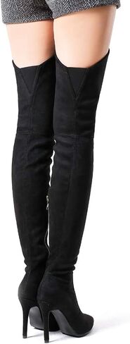 Shoe'N Tale Stretch Suede Thigh High Boots Chunky Heel Over The Knee(7.5,Black) in Saudi Arabia