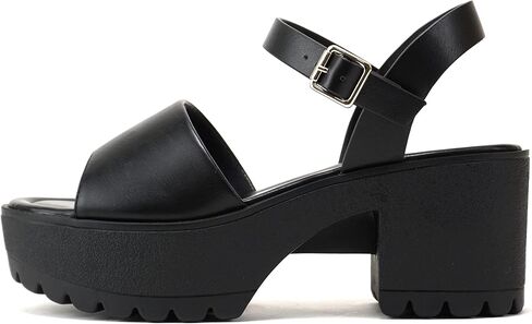 Soda “Stacie" ~ Women Open Toe Lug Sole Mid Block Heeled Sandals with Adjustable Ankle Strap in Saudi Arabia