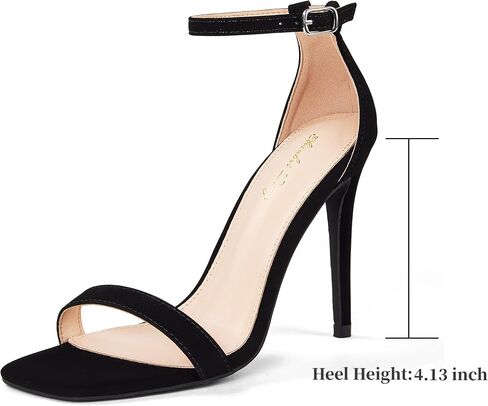 Elisabet Tang Women's Stiletto High Heels Strappy Sandals | Square Open Toe, Ankle Strap, 4 Inch, Comfort Sexy Dressy shoes for Wedding Party in Saudi Arabia