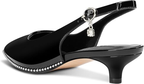 Womens Low Kitten Heel Close Pointed Toe Pumps Slingback Silver Beaded Buckle Prom Party Dress Patent Leather 1.4 Inches Heels in Saudi Arabia