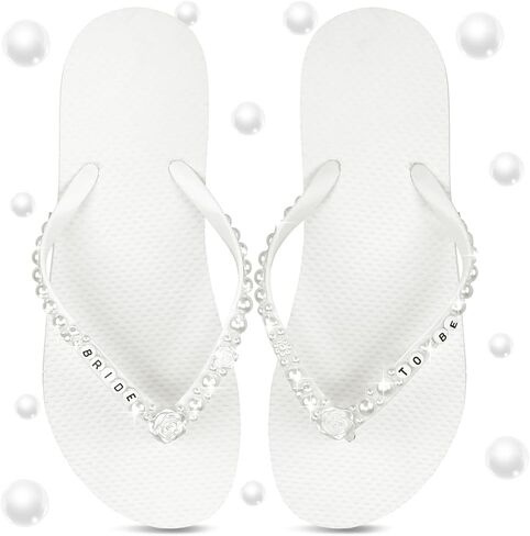 1 Pair Bride Bridesmaid Flip Flops for Bridal Shower Bachelorette Party Wedding Pearl Soft Sole Slippers for Women in Saudi Arabia