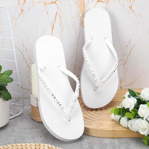 1 Pair Bride Bridesmaid Flip Flops for Bridal Shower Bachelorette Party Wedding Pearl Soft Sole Slippers for Women in Saudi Arabia