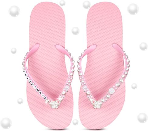 1 Pair Bride Bridesmaid Flip Flops for Bridal Shower Bachelorette Party Wedding Pearl Soft Sole Slippers for Women in Saudi Arabia