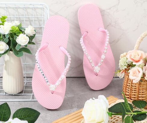 1 Pair Bride Bridesmaid Flip Flops for Bridal Shower Bachelorette Party Wedding Pearl Soft Sole Slippers for Women in Saudi Arabia