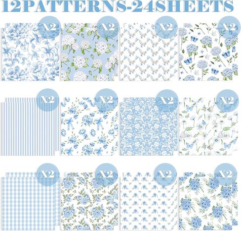 12'' x 12'' Double-Sided Watercolor Floral Cardstock, 24 Sheets Spring Pink/Blue Rose Scrapbook Paper, Premium Printed Decorative for DIY Making Card, Art journaling, Scrapbooking in Kuwait