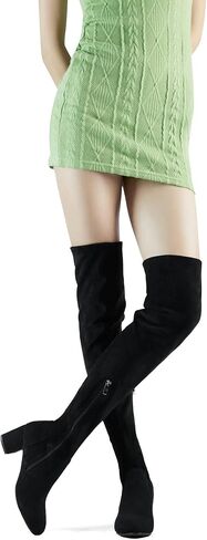Shoe'N Tale Stretch Suede Thigh High Boots Chunky Heel Over The Knee(7,Black) in Saudi Arabia