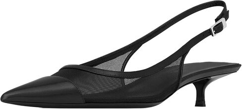 Mesh Slingback Pumps for Women,Kitten Heels with Pointed Toe Low Heel Sandals Ankle Strap Heels Slip-On Pumps in Saudi Arabia