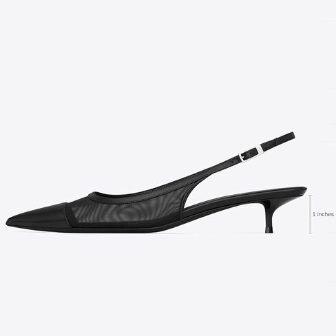 Mesh Slingback Pumps for Women,Kitten Heels with Pointed Toe Low Heel Sandals Ankle Strap Heels Slip-On Pumps in Saudi Arabia