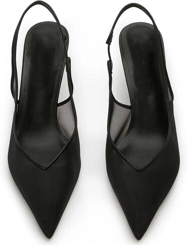 Mesh Slingback Pumps for Women,Kitten Heels with Pointed Toe Low Heel Sandals Ankle Strap Heels Slip-On Pumps in Saudi Arabia