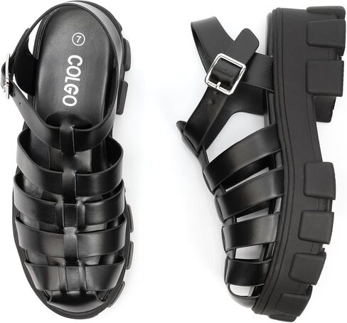 Colgo Womens Platform Wedge Sandals Chunky Block Heeled Adjustable Buckle Fisherman Sandals for Summer in Saudi Arabia