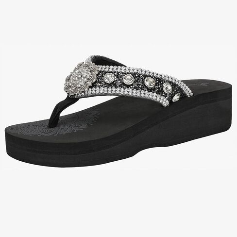 Montana West Aztec West Women Flip Flops wedges sandals for women dressy and bling sandals wedge sandals for women Gold FBA-SE111-S001BK-7 in Saudi Arabia