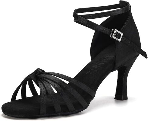 TINRYMX Women's Latin Dance Shoes Satin Ballroom Salsa Cha-cha Professional Practice Dance Shoes,EM217-Black-2.75 Inch,5.5 US in Saudi Arabia