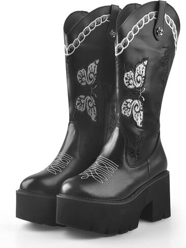 Women's Embroidery Spider Webs Mid-Calf Boots in Saudi Arabia