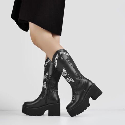 Women's Embroidery Spider Webs Mid-Calf Boots in Saudi Arabia
