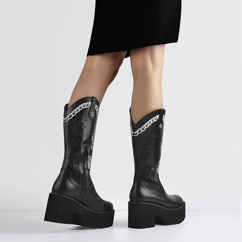 Women's Embroidery Spider Webs Mid-Calf Boots in Saudi Arabia