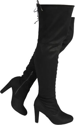 حذاء نسائي فوق الركبة - حذاء طويل مثير وواسع عند الفخذ - حذاء بكعب عصري - حذاء مريح أسود 9W in Kuwait