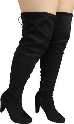 حذاء نسائي فوق الركبة - حذاء طويل مثير وواسع عند الفخذ - حذاء بكعب عصري - حذاء مريح أسود 9W in Kuwait